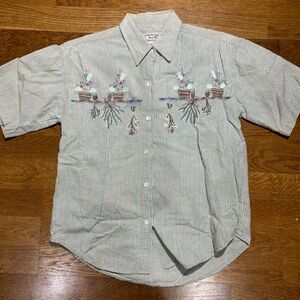 Vintage New Direction Embroidered Floral Stripe Shirt Size S Boho Western cotton